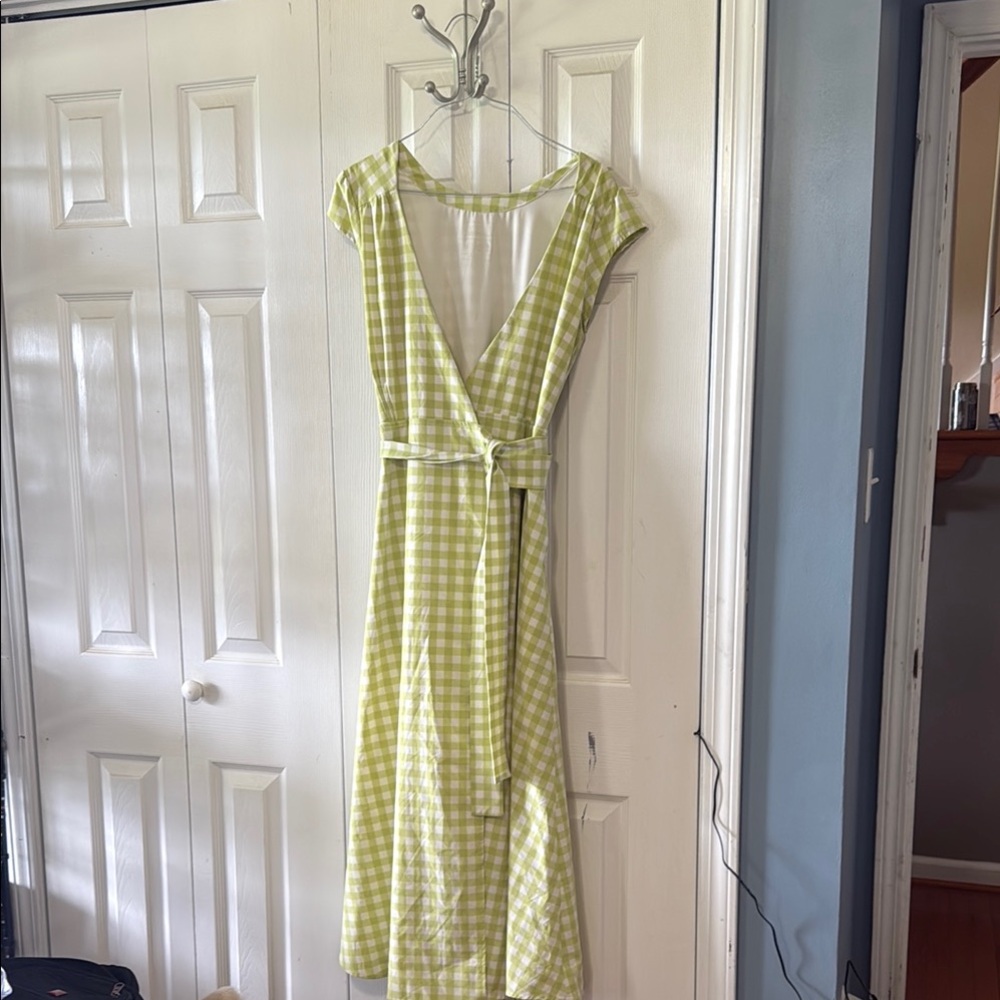 AYR Green Wrap Midi Dress with Flutter Sleeves